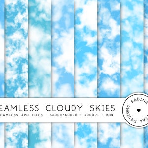 Blue Sky Seamless Digital Paper, Azure Backgrounds, Heaven Clouds Repeating Patterns, Summer Skies Scrapbooking, Soft Clouds Fabric Design