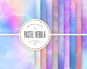 Pastel Nebula Digital Paper, Magic Space Backgrounds, Fantasy Scrapbook Papers, Fairytale Skies, Unicorn Galaxy, Dreamy Cosmos, Commeric Use