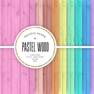 May include: A set of 10 digital paper backgrounds featuring pastel colored wood planks. Each background is 12 inches by 12 inches and 300 DPI.