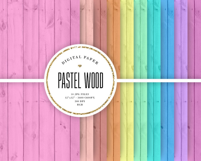 May include: A set of 10 digital paper backgrounds featuring pastel colored wood planks. Each background is 12 inches by 12 inches and 300 DPI.