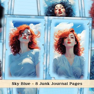Sky Blue Junk Journal Doppie pagine, Carta Scrapbooking Azure, Estetica Blue Sky & Clouds, Fogli di Scrapbook Junk Journal, Download digitale