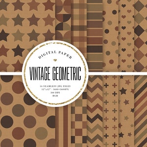 Vintage geometrische Muster, Kraft Digitalpapier, nahtlose Scrapbook Papier, Beige & Braun, Zickzack, Punkte, Streifen, Konfetti, KOMMERZIELLE NUTZUNG