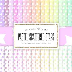 Verspreide sterren naadloze patronen, pastel sterren confetti digitaal papier, witte achtergrond papier, uitnodiging & kaart maken, commercieel gebruik