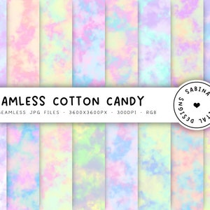 Baumwolle Candy Seamless Pattern, Abstraktes Pastell Digitales Papier, Wiederholendes Muster für Stoff, Einhorn Wolken, niedliche Farben, KOMMERZIELLE NUTZUNG