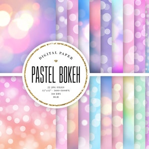 Pastel Bokeh Digital Paper, Soft Ombre Backgrounds, Cute Colors Gradients, Abstract Pink & Blue Printable Scrapbook Papers, COMMERCIAL USE