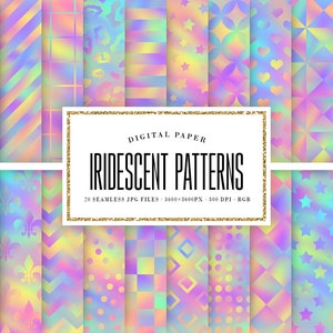 Iridescent Seamless Patterns, Rainbow Digital Paper, Colorful Geometric Backgrounds, Holographic Scrapbook Paper, Holo Paper COMMERCIAL USE