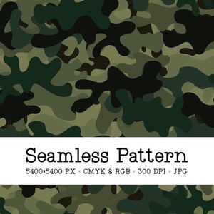 Camo Seamless Pattern, Woodland Camouflage Digital Paper, Dark Green Military Background, Repeat File for Fabric Printing, Commercial Use