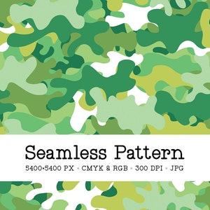 Green Camo Seamless Pattern, Camouflage Digital Paper, Summer Military Background, Abstract Repeat File for Fabric Printing, Commercial Use