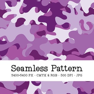 Purple Camo Seamless Pattern, Camouflage Digital Paper, Violet Military Background, Abstract Repeat File for Fabric Printing, Commercial Use