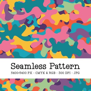 Colorful Camo Seamless Pattern, Camouflage Digital Paper, Fashion Military Background, Abstract Fabric Printing Repeat File, High Quality
