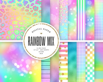 Rainbow Backgrounds, Pastel Ombre Texture, Iridescent Cheetah Pattern, Gradient Aesthetic Grid, Abstract Bokeh Digital Paper, COMMERCIAL USE