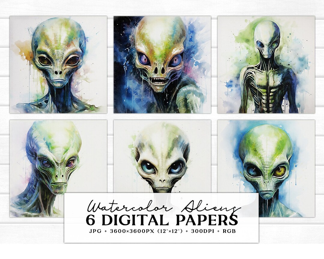 Watercolor Aliens Digital Paper, Illustration Backgrounds, 12x12 ...