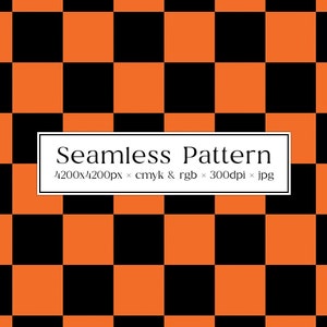 Orange & Black Checkered Pattern, Repeat Digital File for Commercial Use, Big Checkers, Seamless Check Background for Fabric, Commercial Use