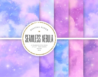 Nebula Seamless Digital Paper, Pastel Galaxy Backgrounds, Purple Space Scrapbook, Tileable Stardust, Aesthetic Milky Way, Commercial Use