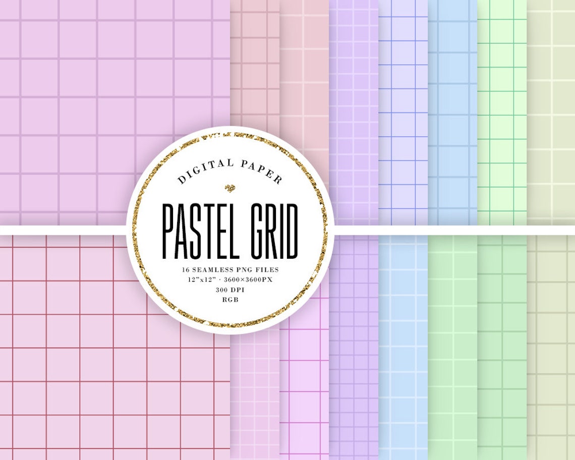 Pastel Grid Digital Paper, Check Lined Seamless Patterns, Light Retro