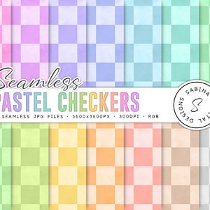 Pastel Checkers Background, Checkered Digital Paper, Basic Patterns With Light Watercolor Texture, Seamless Scrapbook Papers, COMMERCIAL USE