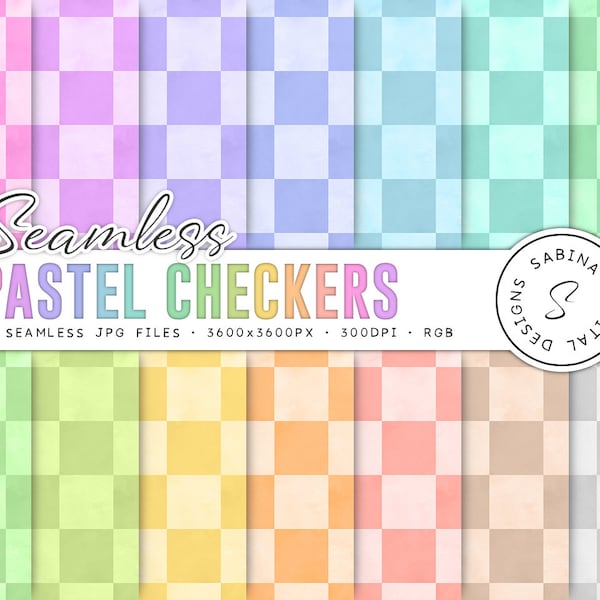 Pastel Checkers Background, Checkered Digital Paper, Basic Patterns With Light Watercolor Texture, Seamless Scrapbook Papers, COMMERCIAL USE