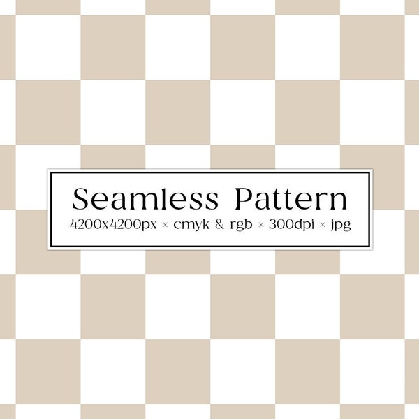 Checkered Seamless Pattern for Commercial Use, Neutral Colors, White & Beige Checkers, Digital Repeat Background, File for Fabric Printing