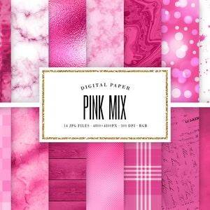 Papel digital rosa caliente, Mezcla de papeles de álbum de recortes, Texturas rosas, Fondos grandes, Acuarela básica, Madera, Bokeh, Mármol, Vidrio, USO COMERCIAL