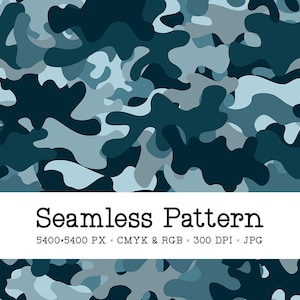 Winter Camo Seamless Pattern, Camouflage Digital Paper, Dark Blue Military Background, Repeat File for Fabric Printing, POD Commercial Use