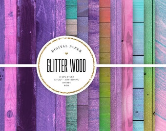 Glitter Wood Digital Paper, Colorful Wood Textures, Wooden Digital Scrapbook Paper, Wood Mix Digital Textures, Commercial Use Digital Paper
