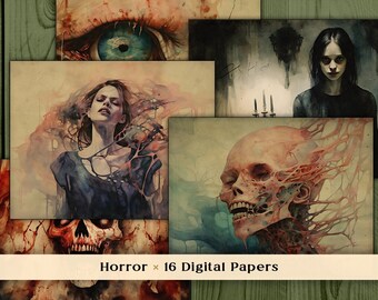 Horror Digital Paper 8.5x11, Scary Scrapbooking, Scream, Dark Fantasy Scrapbook Papers, Dark Illustrations, Digital Download, US Letter