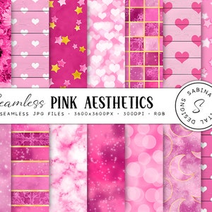 Roze digitaal papier, naadloze patronen, Valentijnsdag scrapbooking, harten op hout, hot pink marmer, kaart maken papieren, commercieel gebruik