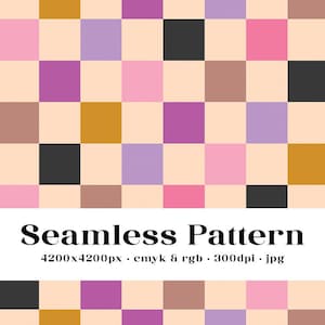 Checkered Seamless Pattern, Commercial Use Digital File, Fabric Printing Repeat Background, Multicolor Checks, Beige, Purple & Pink Checkers
