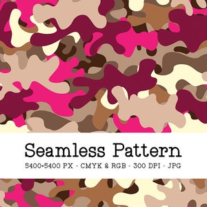Camouflage Digital Paper, Pink Camo Seamless Pattern, Girly Military Background, Repeat File for Fabric Printing, POD Commercial Use Allowed