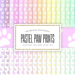 Pastel Paw stampa carta digitale senza soluzione di continuità, modelli di zampe per animali domestici, carta scrapbook tileable 12x12, sfondi di base per cuccioli per bambini, uso commerciale