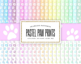 Pastel Paw Prints Seamless Digital Paper, Pet Paws Patterns, 12x12 Tileable Scrapbook Paper, Kids Puppy Basic Backgrounds, Commercial Use