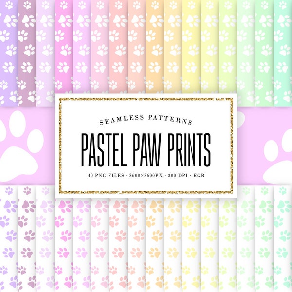 Pastel Paw Prints Seamless Digital Paper, Pet Paws Patterns, 12x12 Tileable Scrapbook Paper, Kids Puppy Basic Backgrounds, Commercial Use