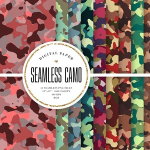 Camouflage Patterns, Seamless Green Camo Digital Paper, Beige Camo Tileable Backgrounds, Military Pattern Scrapbook, Commercial Use, 12x12