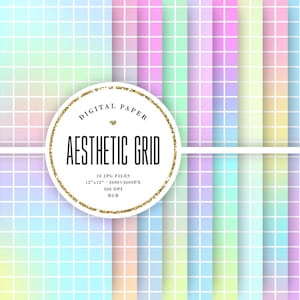 Aesthetic Grid Digital Paper, Vaporwave Backgrounds, Pastel Grid Scrapbook Paper, Graphic Supplies, Sqaures Printable Paper, Commercial Use