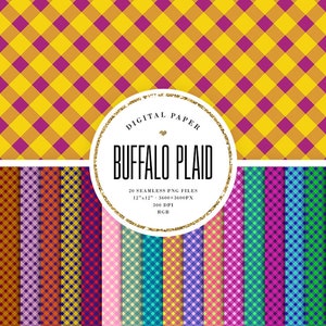 Colorful Buffalo Plaid Patterns, Scrapbook Digital Paper, Instant Download, Basic Craft Papers, Tileable Checkered Backgrounds, Commeric Use