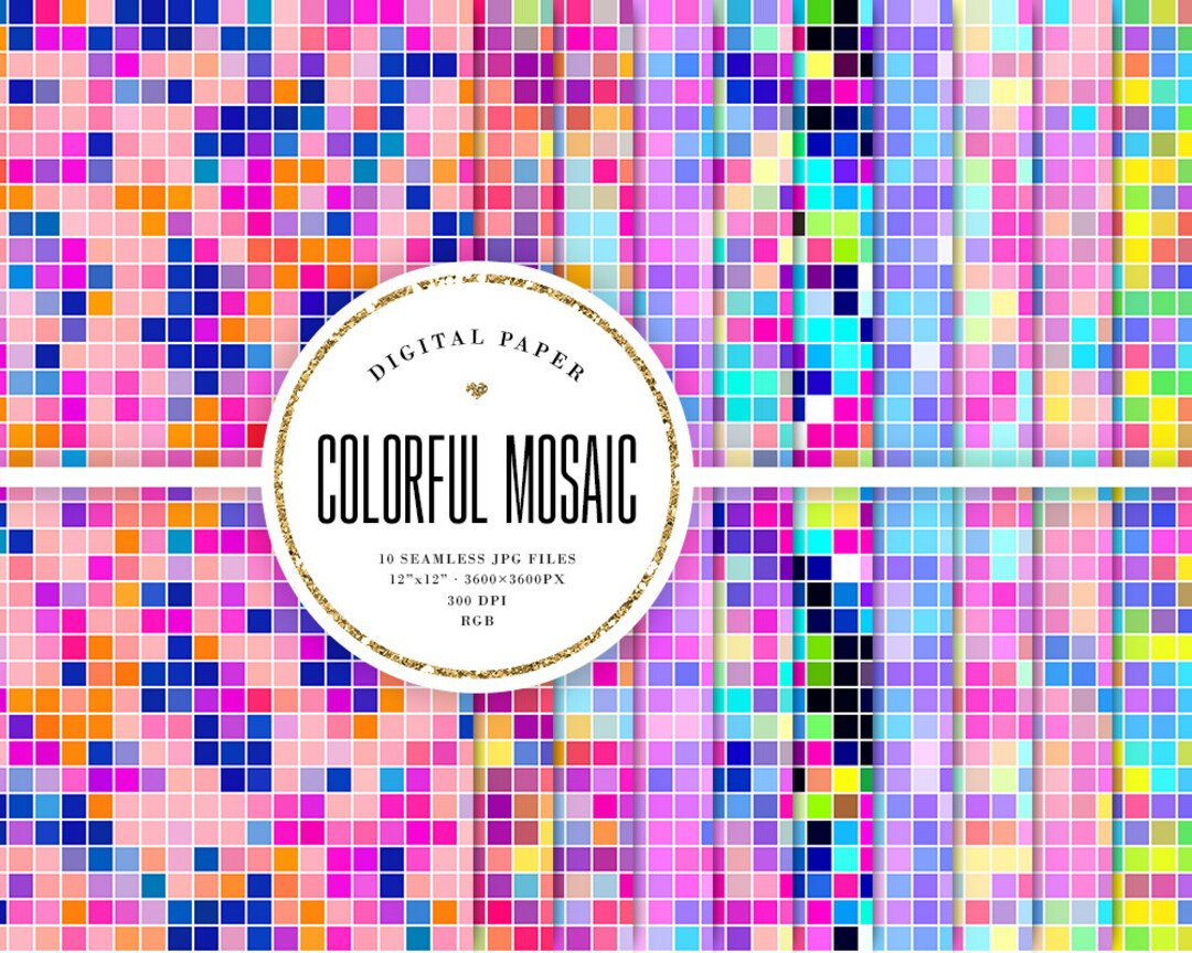 Mosaic Digital Paper, Seamless Patterns, Bright Colors, 12x12 Tileable ...