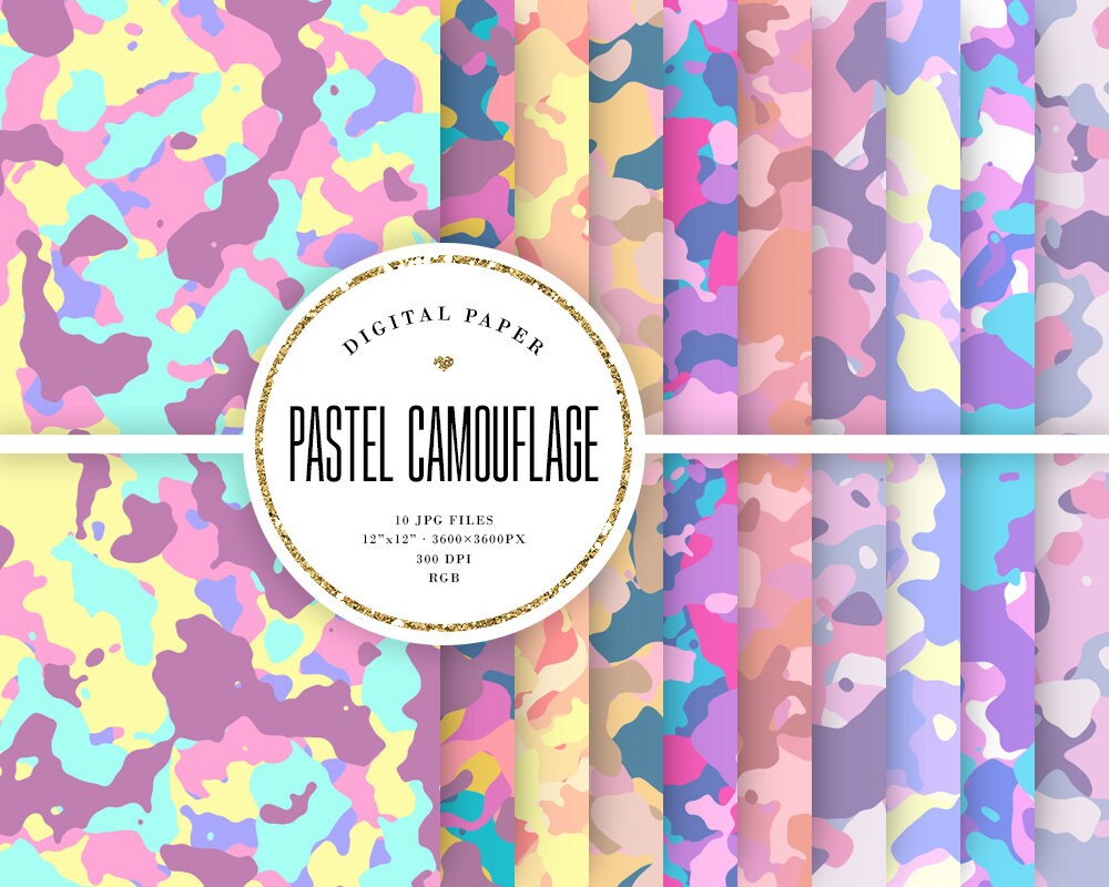 Pastel Camouflage Digital Paper, Army Pattern, Girly Camo Backgrounds