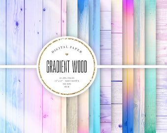 Pastel Wood Digital Paper, Ombre Wood Backgrounds, Pastel Gradient Wood Textures, Light Wood Scrapbook Papers, Commercial Use, 12x12 JPG