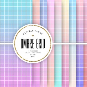 Ombre Grid Digital Paper, Vaporwave Backgrounds, Pastel Gradient Scrapbook Paper, Large Squares, Aesthetic Grid, Commercial Use, PNG 12x12