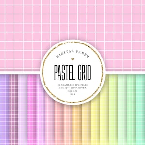 Grid Digital Paper, Large Check Lined Patterns, Seamless Pastel Squares, Basic Scrapbook Papers 12x12, POD Friendly, Commercial Use