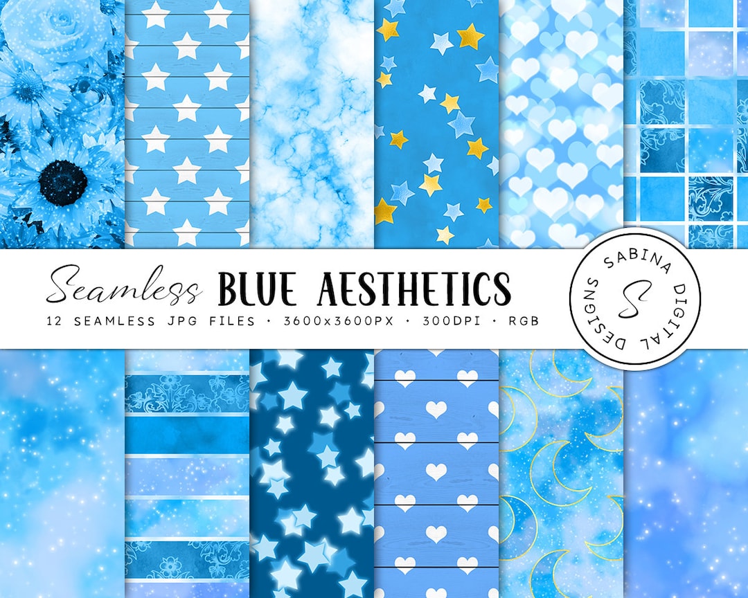 Blue Digital Paper, Seamless Patterns, Aesthetic Sky Blue Scrapbooking ...