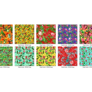 Bright Floral Seamless Patterns, Tropical Digital Paper, Summer Sublimation Backgrounds, Fruits, Flowers, Birds, Red, Yellow, COMMERCIAL USE image 2
