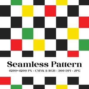 Rasta Checkered Pattern, Seamless Geometric Background, Yellow, Green, Red Check, Fabric Printing, CMYK & RGB, Commercial Use Digital File