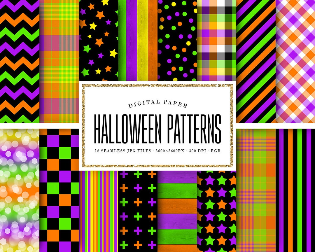 Seamless Halloween Patterns, Geometric Scrapbook Paper, Plaid Digital ...