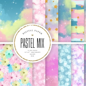 Abstracte Pastel achtergronden, Clouds & Stars Digital Paper, Pink Marble Textures, Starry Sky Scrapbook Papers, Bokeh, Bloemen, COMMERCIEEL GEBRUIK