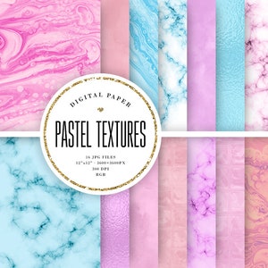 Pastel Digital Textures, Blue & Pink, Modern Marble Backgrounds, Liquid Ink, Basic Watercolor Scrapbook Paper, 300 DPI 12x12 COMMERCIAL USE