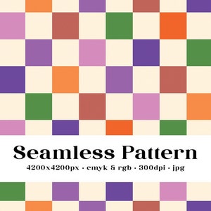 Retro Checkered Seamless Pattern, Commercial Use Digital File, Fabric Printing Repeat Background, Multicolored Checks, Colorful Checkers