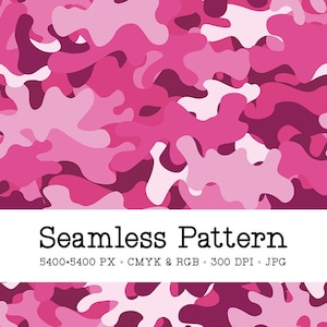 Pink Camo Seamless Pattern, Camouflage Digital Paper, Girly Military Background, Abstract Repeat File for Fabric Printing, Commercial Use