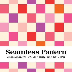 Retro Checkered Seamless Pattern, Repeat File For Fabric Printing, Check Digital Paper, Colorful Checkers, Warm Colors, CMYK, Commercial Use