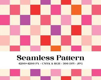 Retro Checkered Seamless Pattern, Repeat File For Fabric Printing, Check Digital Paper, Colorful Checkers, Warm Colors, CMYK, Commercial Use